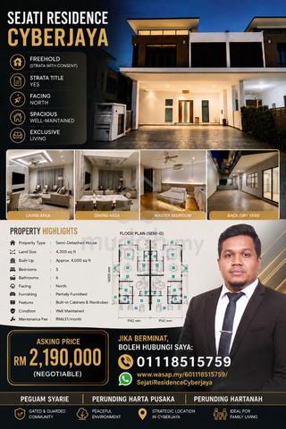 FOR SALE: EXCLUSIVE Semi-D SEJATI RESIDENCE CYBERJAYA 1