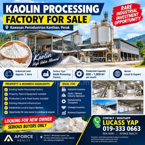 KAOLIN Processing Factory For SALE | KANTHAN, PERAK 1