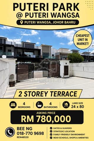 Puteri Park Puteri Wangsa Ulu Tiram 2 storey terrace 24x80 cheapest AA 1