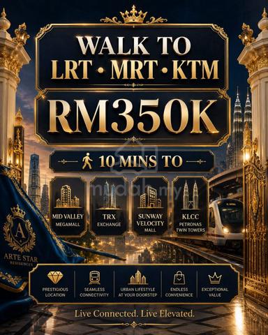 Only Here!【Link to LRT,MRT,KTM】Month1.5K@10Min to Midvalley,Velo,TRX! 1