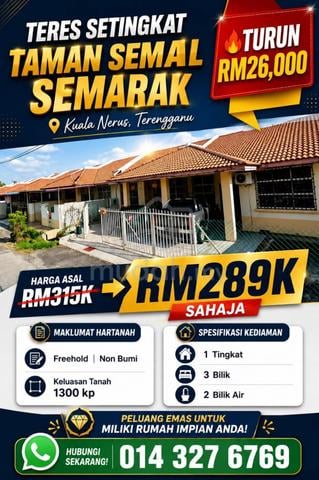 OPEN TITLE - TURUN HARGA!! TERES SETINGKAT TAMAN SEMARAK, KUALA NERUs 1