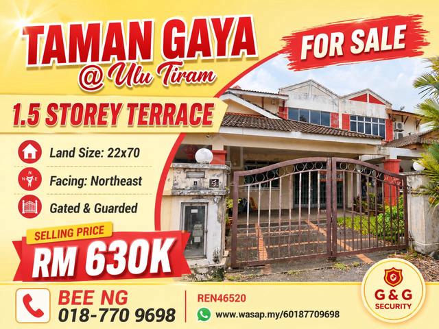 Taman Gaya / Ulu Tiram / 1.5 Storey Terrace / G&G / Full Loan 1