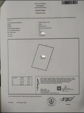 Land for Sale. Sg Samak, Hutan Melintang, Bagan Datuk 1