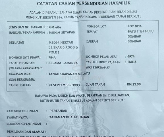 Tanah  Rumah 5143 kaki persegi  1