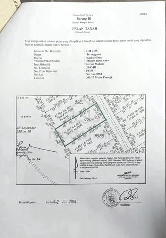 Tanah di Mengabang Bakong, Mukim Batu Rakit Terengganu Untuk Dijual 1