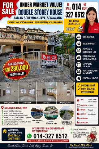 Open Facing Double Storey House Near PLUS Highway & Lotus Seremban 1
