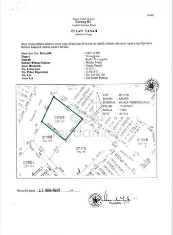 Tanah Banglo Freehold 328m2 di Kuala Terengganu 1