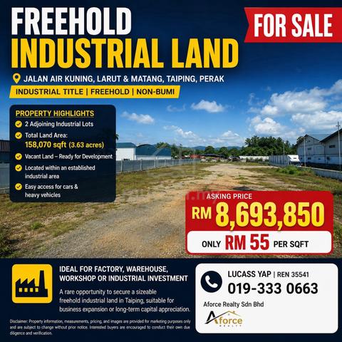 FREEHOLD INDUSTRIAL LAND FOR SALE | Taiping, Perak 1
