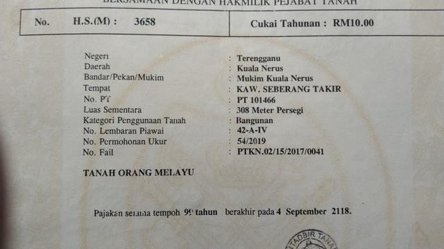 Tanah Untuk Dijual – Seberang Takir, Kuala Nerus 1