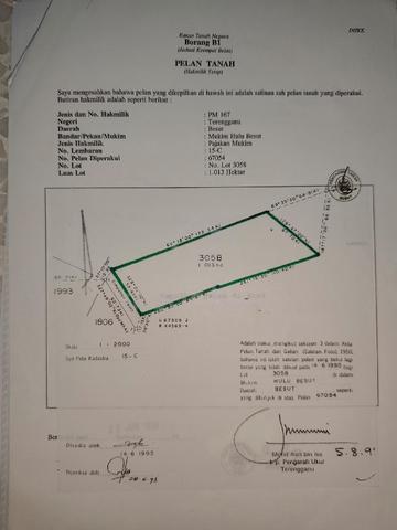 Tanah pertanian Hulu Besut untuk dijual 1