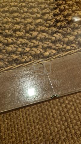Wooden Coffee Table with Glass Top & Woven Rattan  - photo 4 of 6