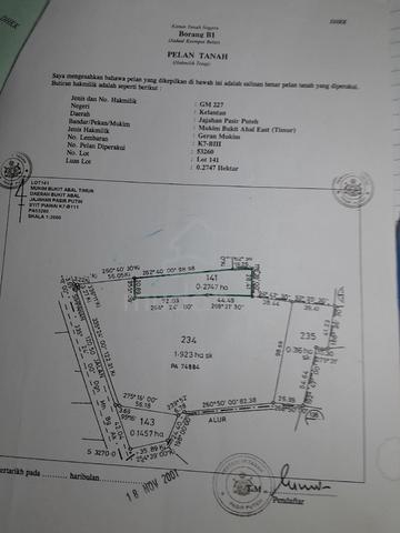 Tanah Berpotensi untuk 5 Lot Bangalow Berhampiran Jalan Utama KB ke PP 1