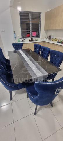 Luxury 8-Seater Dark Grey Marble Dining Table Set - photo 2 of 2