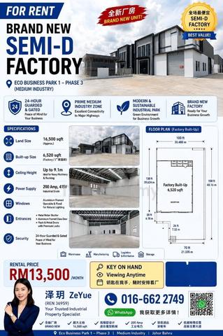 BRAND NEW SEMI-D FACTORY  Eco Business Park 1 – Phase 3 (Medium Indust 1