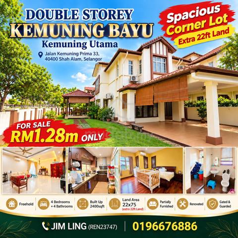 [Spacious 25ft Corner) 2 storey Kemuning Bayu, Kemuning Utama 1