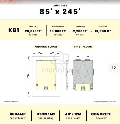 85x245 Factory semi D 400amps height 40ft 3 tons built-up 13ksf kapar 1