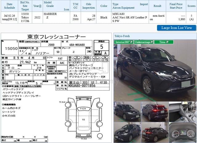 2022 Grade 5A 28kKM Toyota HARRIER 2.0 Z (A) JBL - 2