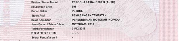 CASH OTR 2015 Perodua AXIA 1.0 G (A) 1THN WARANTY - 2
