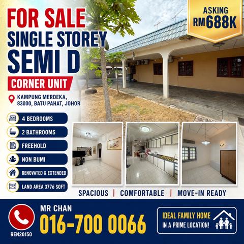 Single Storey Semi D For Sale @ Kampung Merdeka 1