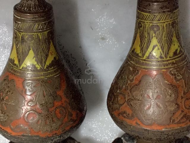 Antique Brass Vases with Enamel Etching (Pair) - photo 3 of 6