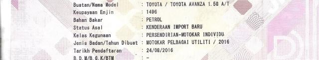 CASH OTR 2016 Toyota AVANZA 1.5 G (A)1THN WARRANTY - 2