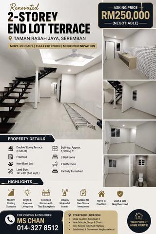 Renovated 2-Storey End Lot Terrace@Taman Rasah Jaya|Fully Extended 1