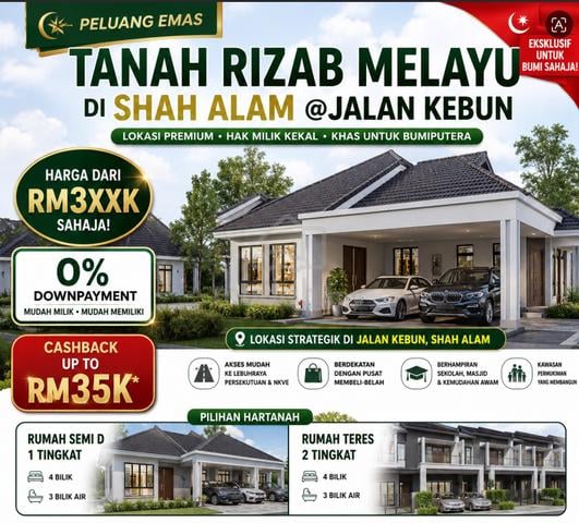 Tanah Rizab Melayu Semi D Single storey & Double Storey Di Shah Alam 1
