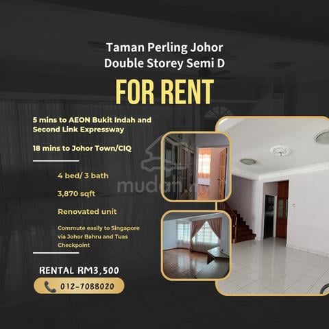 For Rent Double Storey Semi D@Taman Perling Johor/Skudai/Bukit Indah 1