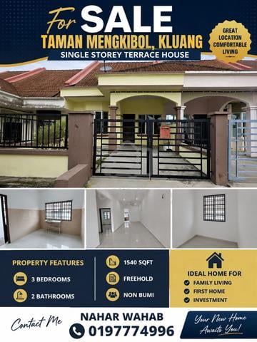 Rumah teres setingkat UNTUK DIJUAL TAMAN MENGKIBOL KLUANG 1