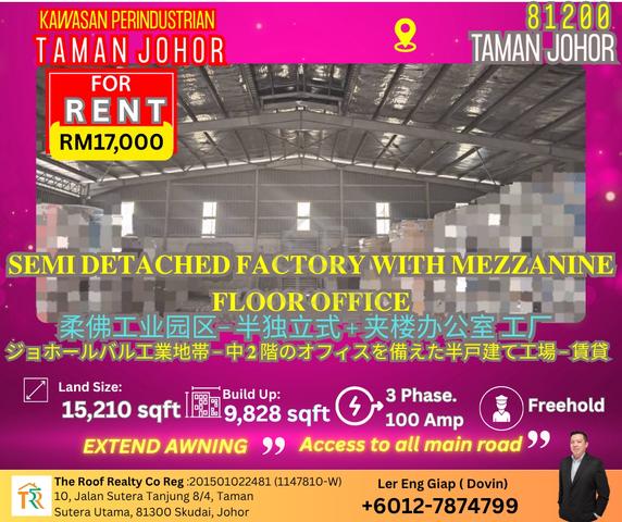 Semi D Factory Without Centre Pillars, With Sufficient Reserve road. 1