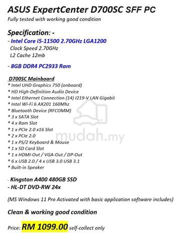 ASUS ExpertCenter D700SC- i5-11500 8GB RAM 480GB S - photo 6 of 6