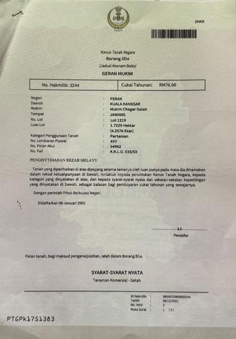 Tanah Pertanian Sawit 4.576 Ekar Berhampiran Sg Perak dan Sg Perlus 1
