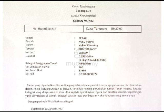 Tanah tepi jalan Lenggong- Gerik Sebelah shell Lawin untuk di jual 1
