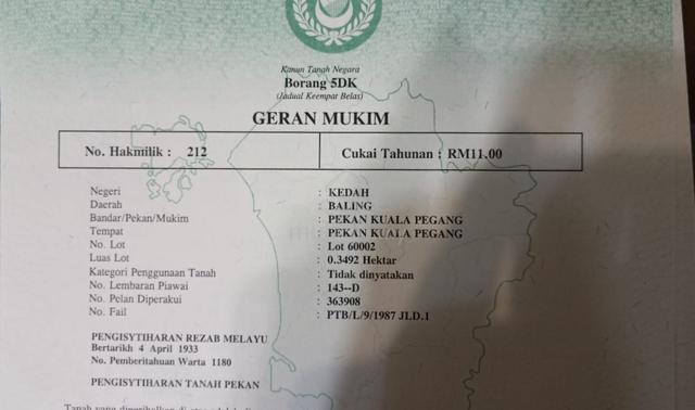 Tanah Ladang Getah Utk Dijual,Daerah Baling,Pekan Kuala Pegang,Baling 1