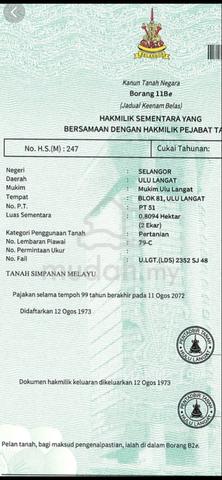 Tanah 2 Ekar dengan Sumber Air Jernih - Hulu Langat 1