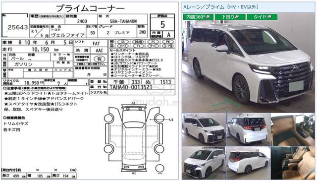 2025 Toyota VELLFIRE 2.4 Z PREMIER G-6A JBL Unreg - 2
