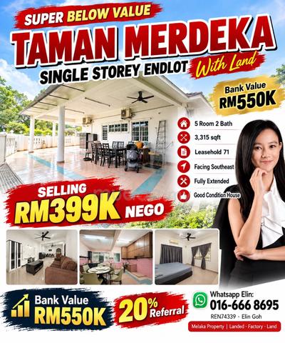 Melaka Taman Merdeka Single Storey End Lot With Extra Land 1