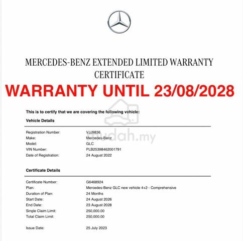 2022 Mercedes Benz GLC300 2.0 AMG WARRANTY AUG2028 - 2