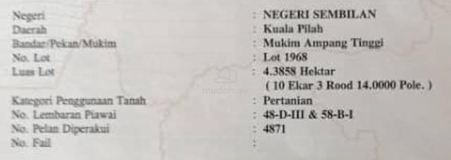 Tanah 10.84 ekar untuk dijual di Kuala Pilah 1