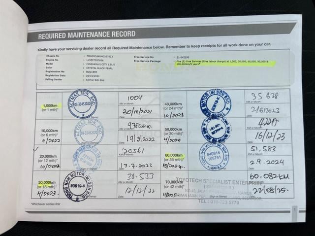 2021 Honda CITY 1.5 E (A) FULL SERVICE RECORD - 2