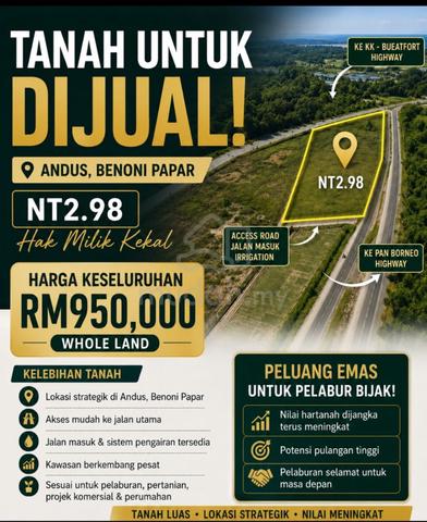 2 Lot NT Tanah Strategik β Andus, Benoni Papar 1