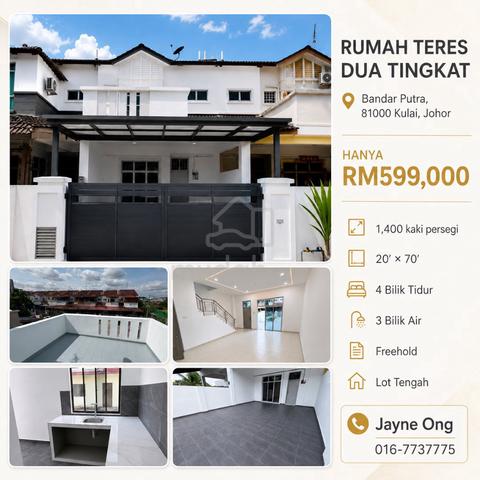 FULL LOAN💰Jalan Merbau, Bandar Putra, Kulai, Indahpura, Taman Meranti 1