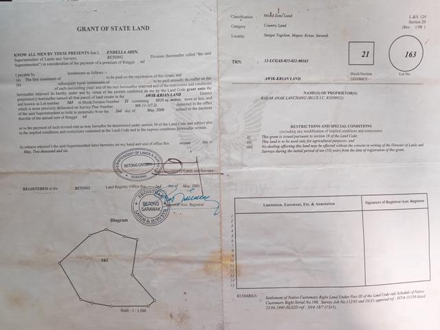 Direct Owner Lot 163 Awik krian land Saratok 1