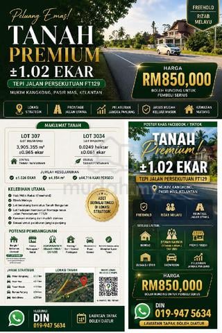 Tanah 1.02 Ekar FT129 Pasir Mas | Lot Bangunan + Potensi 7 Lot Banglo 1