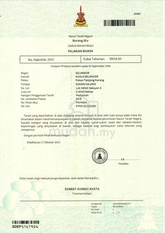 Tanah Pertanian Gran individu tepi jalan sungai kajang tanjung karang 1