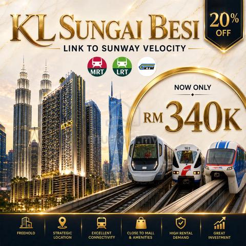 Beside KL Sungai Besi LRT/MRT @ Link To Mid Valley|2-3 Rooms FURNISH ! 1