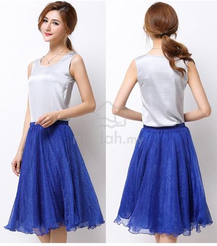 Pleated Watkins Chiffon Skirt (Blue) 17534 - Clothes for sale in