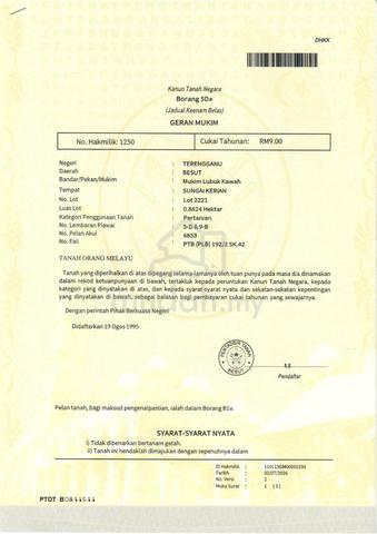 Terengganu Besut Agricultural Freehold Land For Sale 1