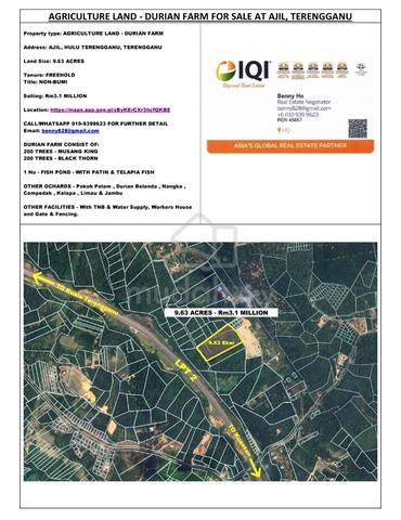 Agriculture Land - Durian Farm for Sale at Ajil, Terengganu 1