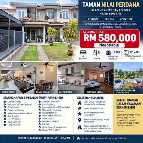 Taman Nilai Perdana|Nilai|2 Storey Terrace| Fully Furnish. Open Facing 1